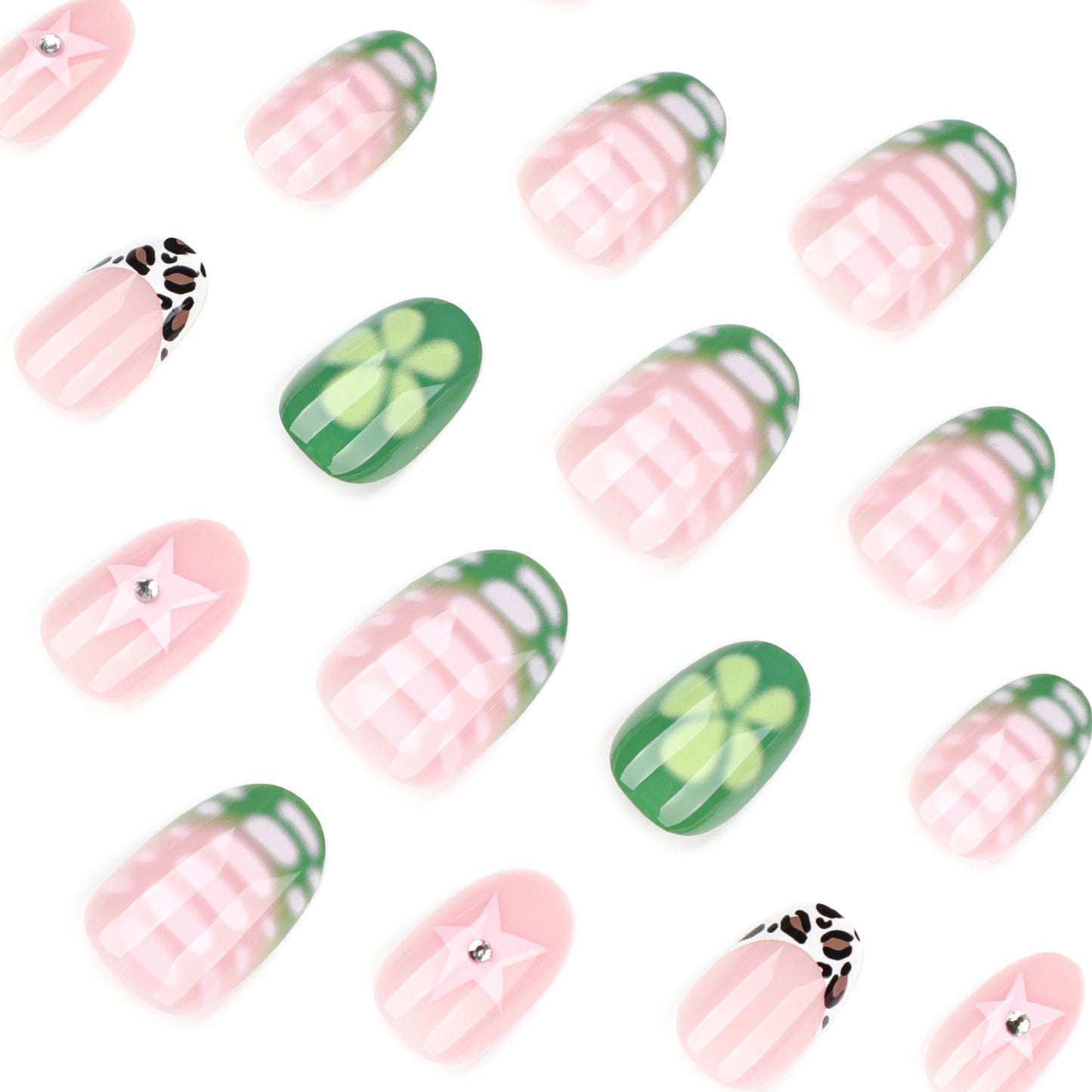 Blooming Flowers Almond 24PCS Free Size Press on Nails JP3837