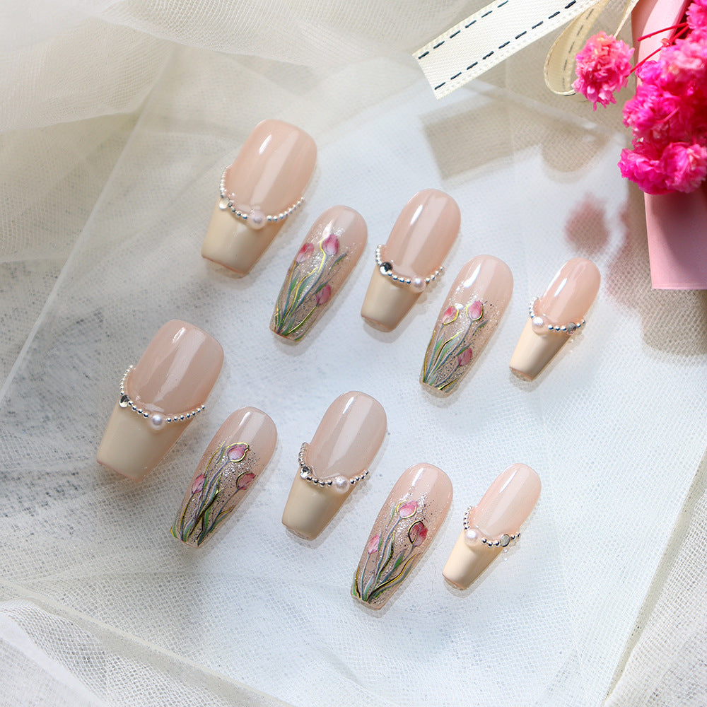 Tulips in the sun deep French Handmade Coffin Press On Nails A431