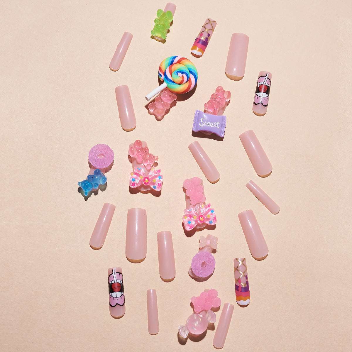 3D Colorful Gummy Bears Extra Long Coffin Press On Nails
