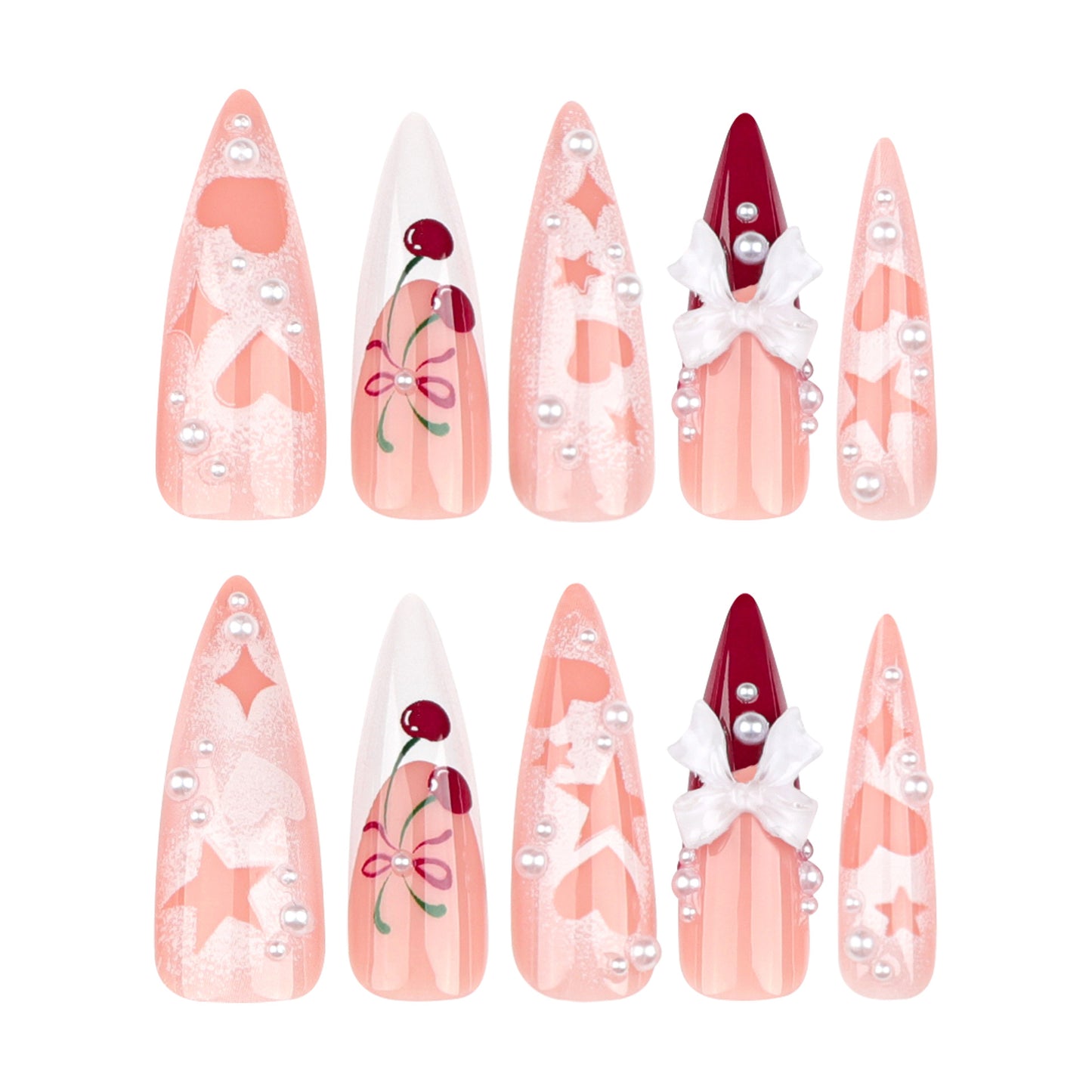 Cherry Lady Stiletto 24PCS Free Size Nails JP3392 - NoirNail