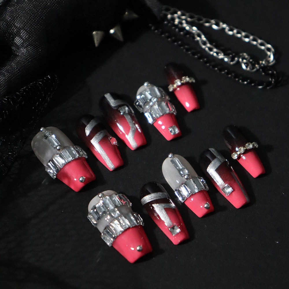 Pink Royal French Tip Y2K  Handmade Coffin  Nails  A766 - NoirNail