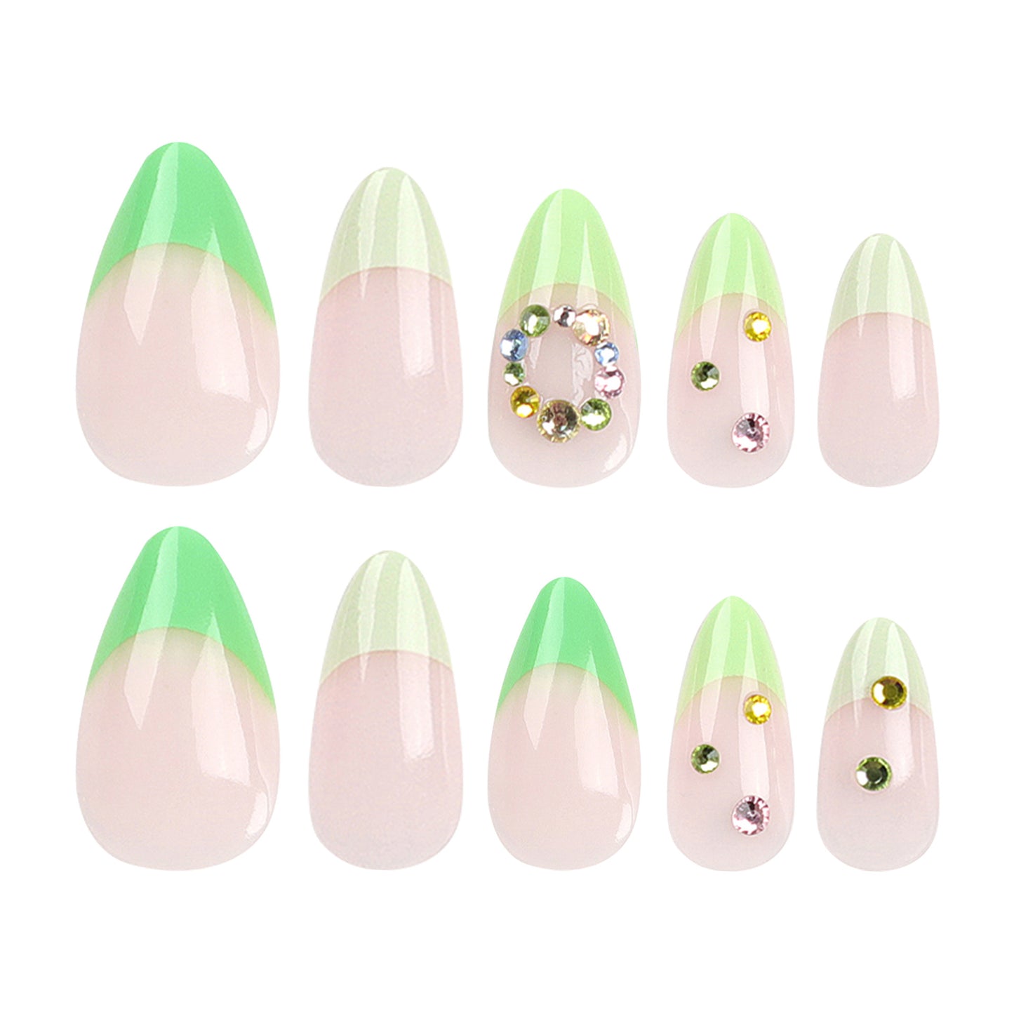 Mint Mambo French Tip Almond 24PCS Free Size Press on Nails JP2992