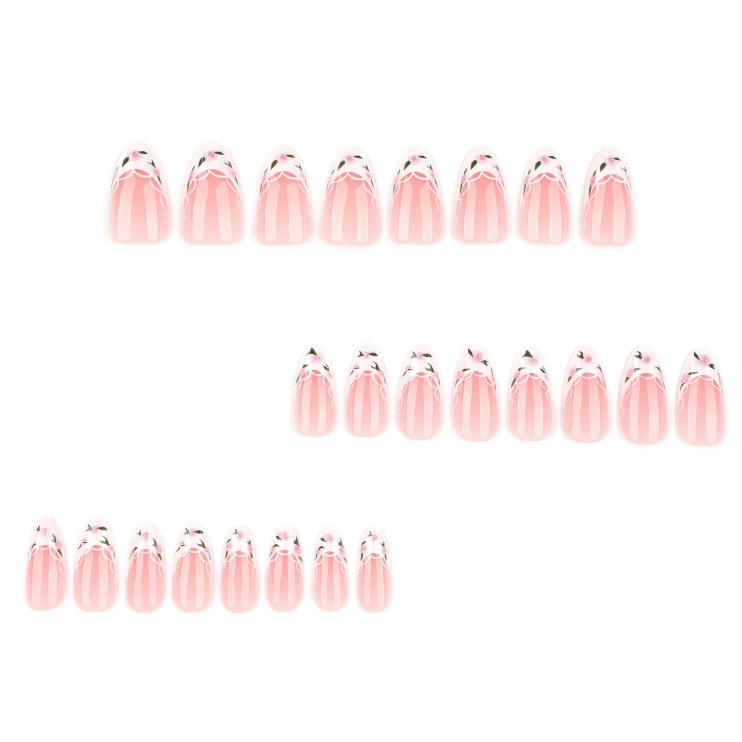 French White Almond 24PCS Free Size Press on Nails JP3914