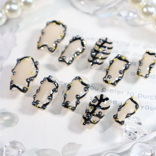 Metal thorns Y2K  Handmade Coffin Nails  A590 - NoirNail