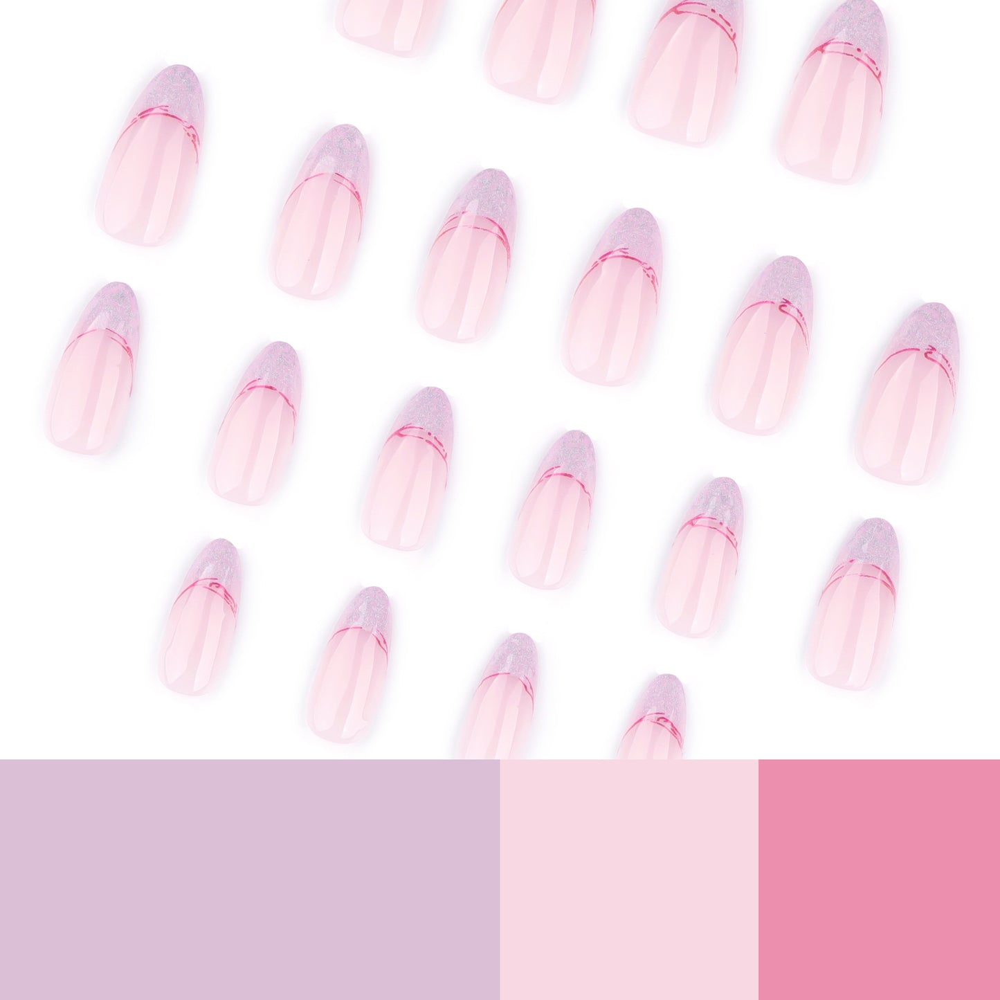 Purple French Tip Marble Almond 24PCS Free Size Press on Nails JP3694