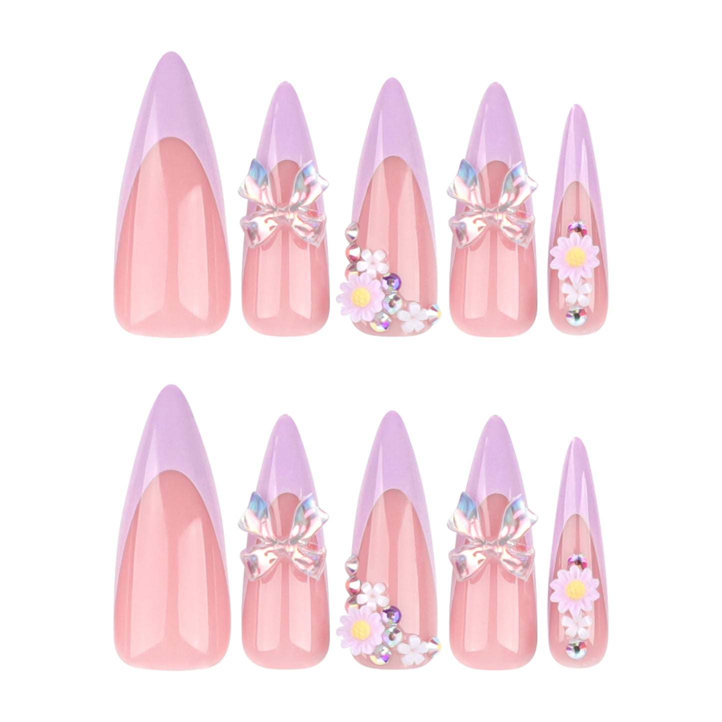 Garden Butterfly Stiletto 24PCS Free Size Press on Nails JP3393