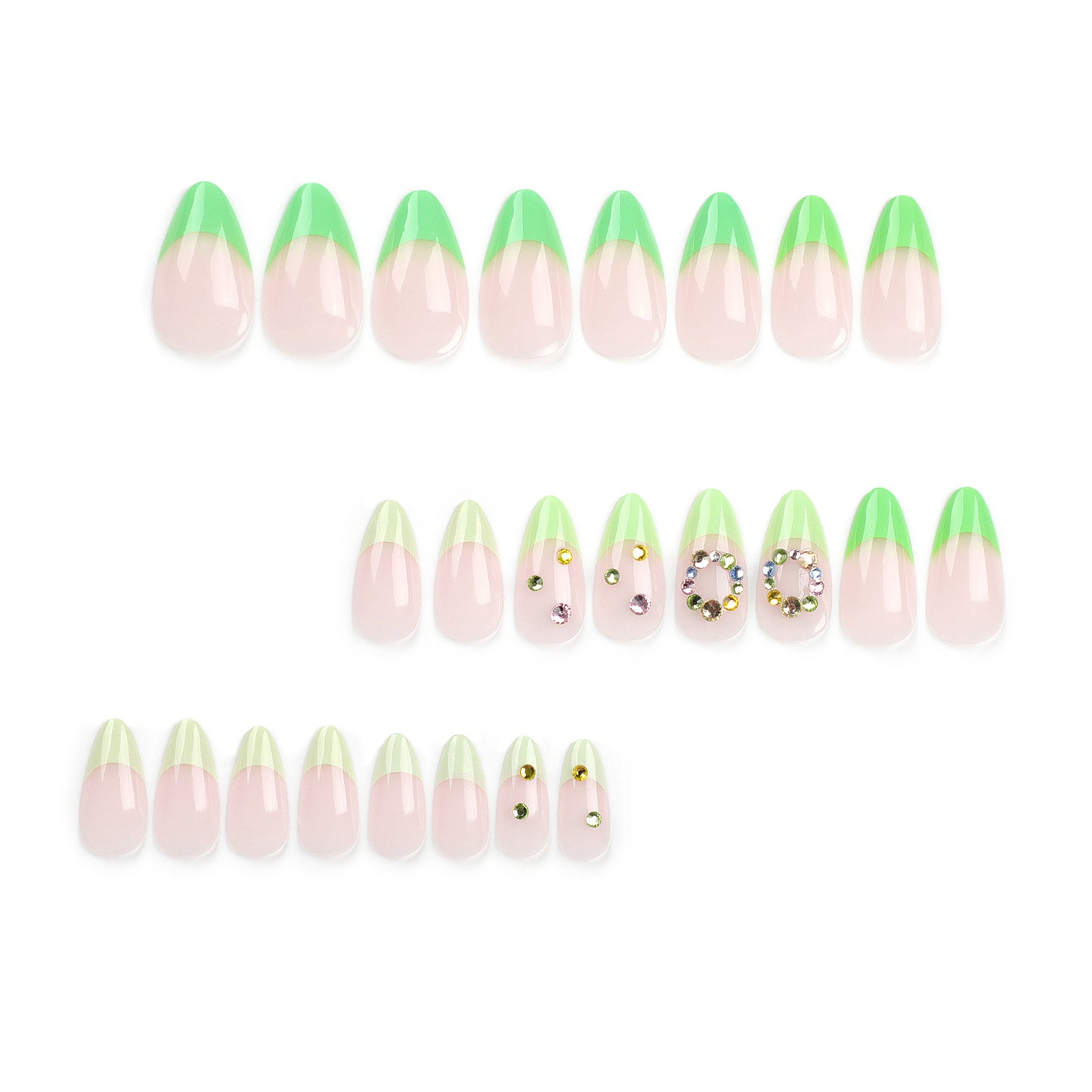Mint Mambo French Tip Almond 24PCS Free Size Press on Nails JP2992