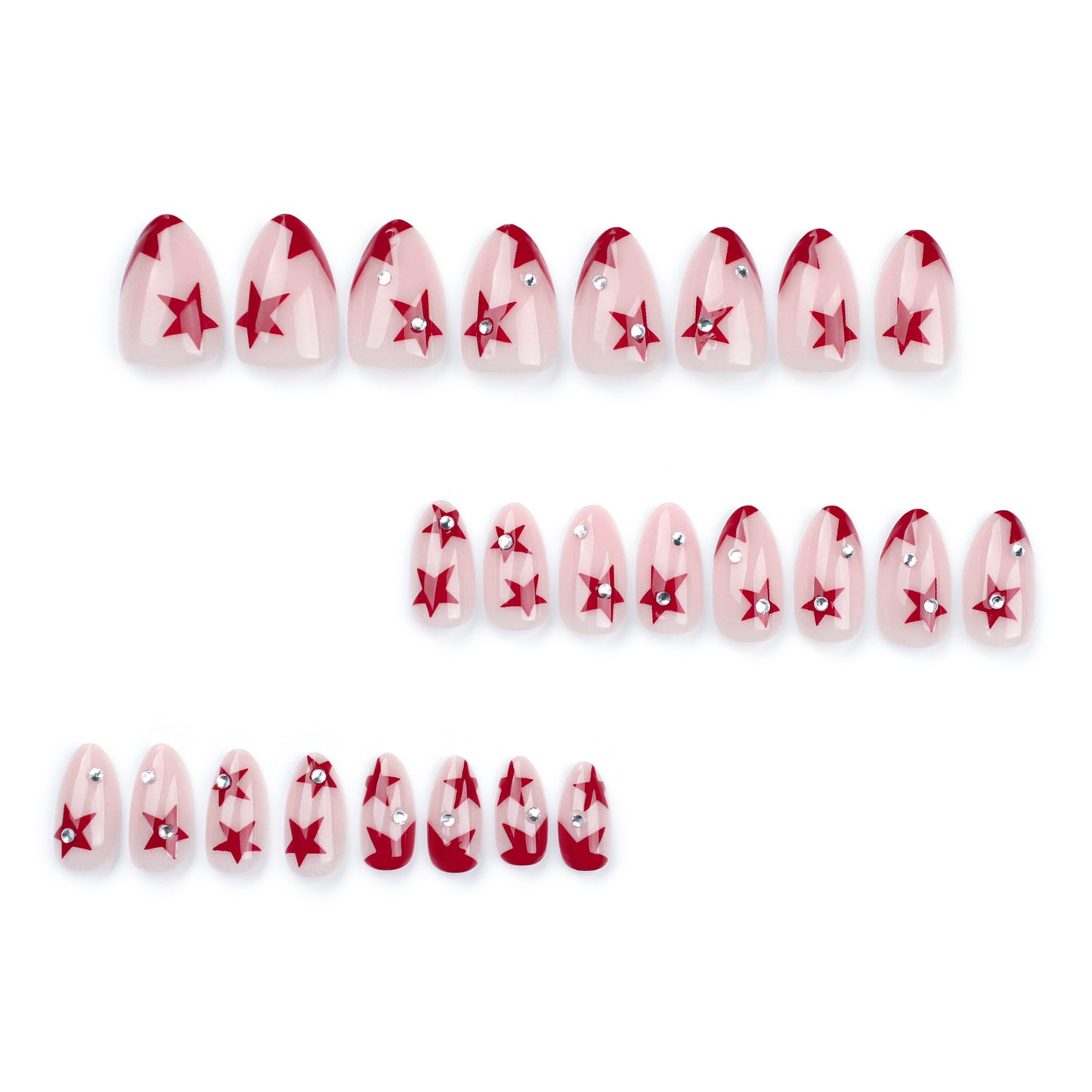 Red Star Shining Almond 24PCS Free Size Press on Nails JP3255