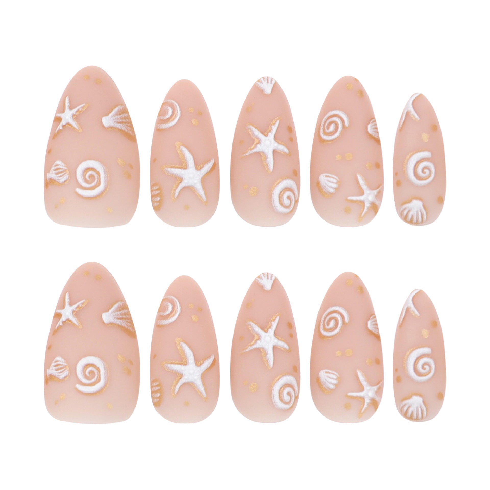 Simple Ocean Shells Handmade Almond 24PCS Free Size Nails JP3441 - NoirNail