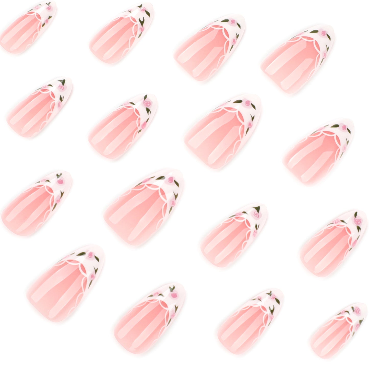 French White Almond 24PCS Free Size Press on Nails JP3914