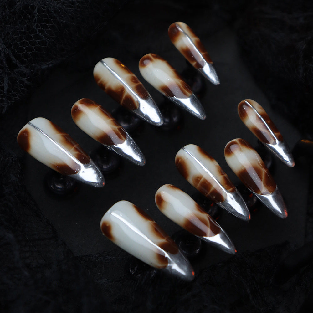 Tortoise shell Handmade Almond  Nails A748 - NoirNail