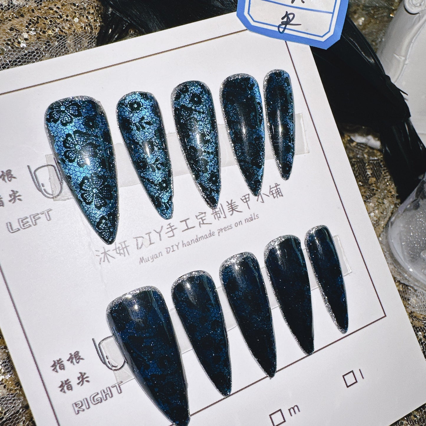 Blue Lace cat eye style 100% Handmade Pressons - NoirNail