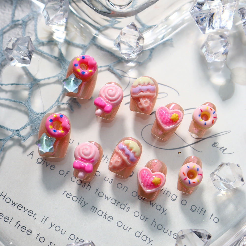 Donuts and Lollipops Handmade Square Nails A737