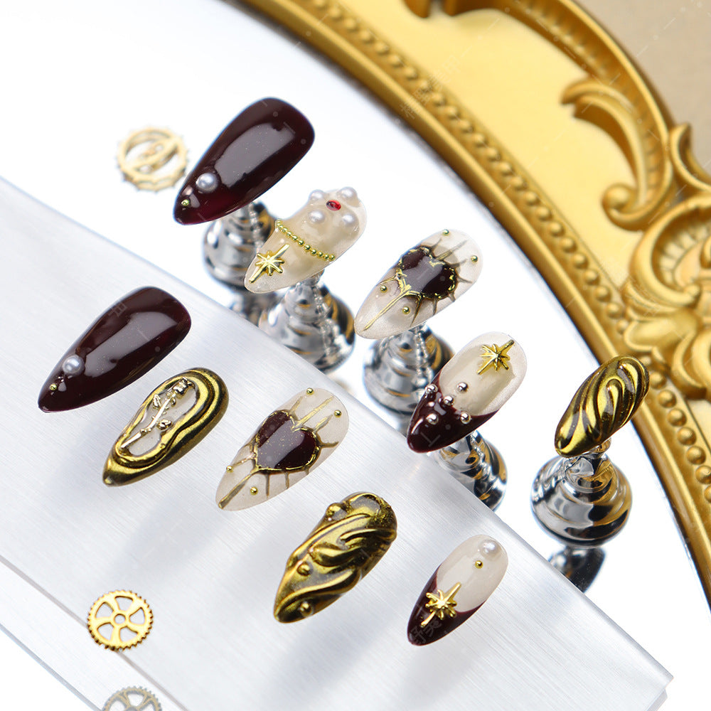 Star Stories Golden six-pointed star Handmade Almond Press On Nails A1192