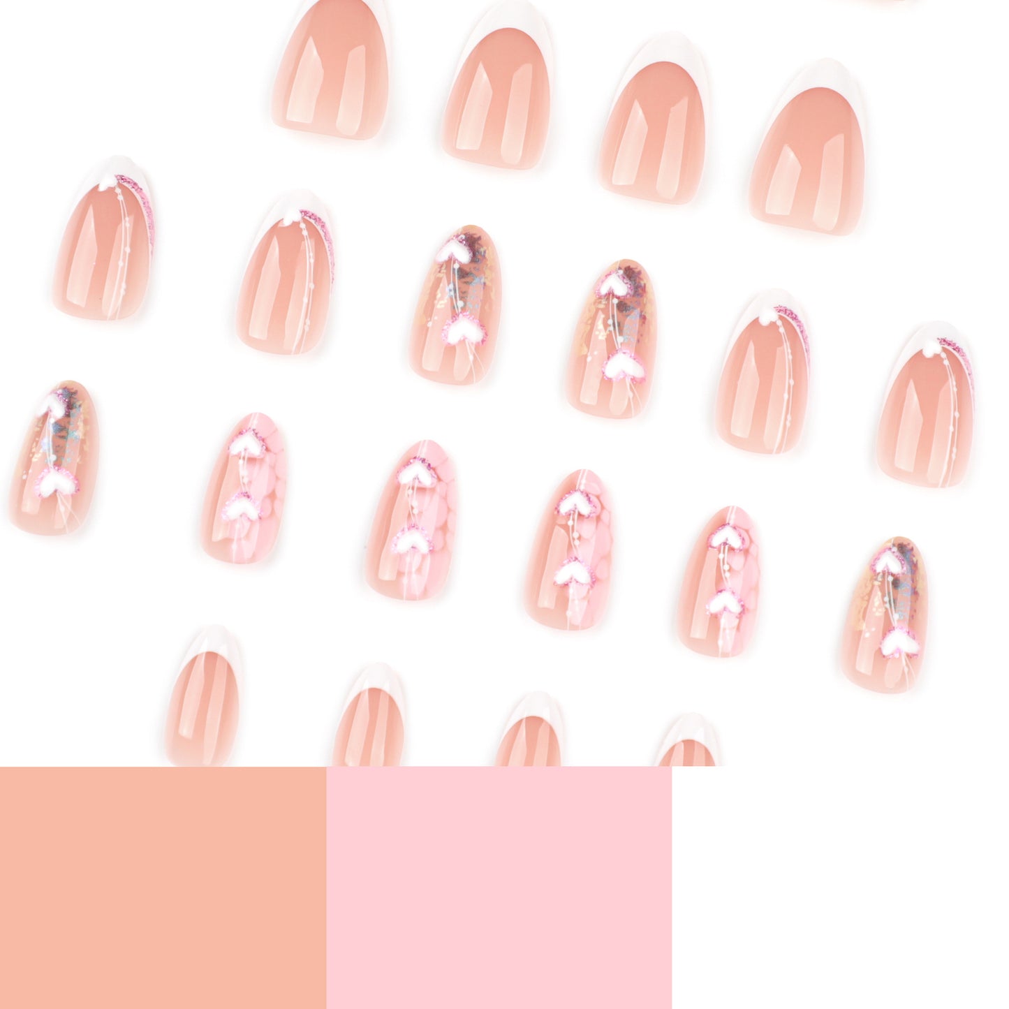 Pure Heart French Tip Almond 24PCS Free Size Press on Nails JP3869