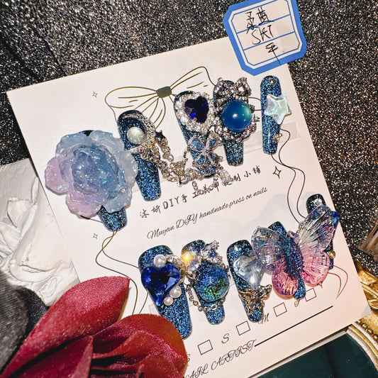 Sweet Pink Blue 100% Handmade Pressons - NoirNail