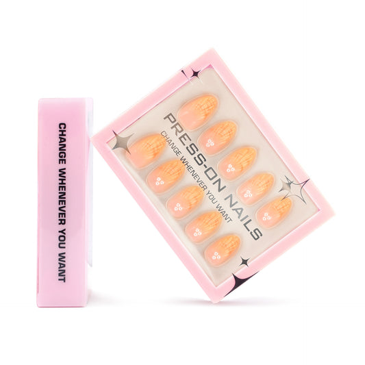 3D Shell Pearl Almond 30PCS Free Size Press on Nails GD14