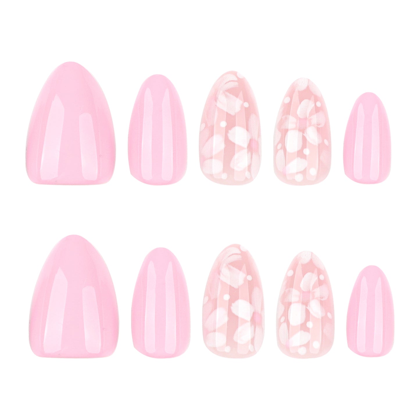 Pink Fresh Flowers Almond 24PCS Free Size Press on Nails JP3913