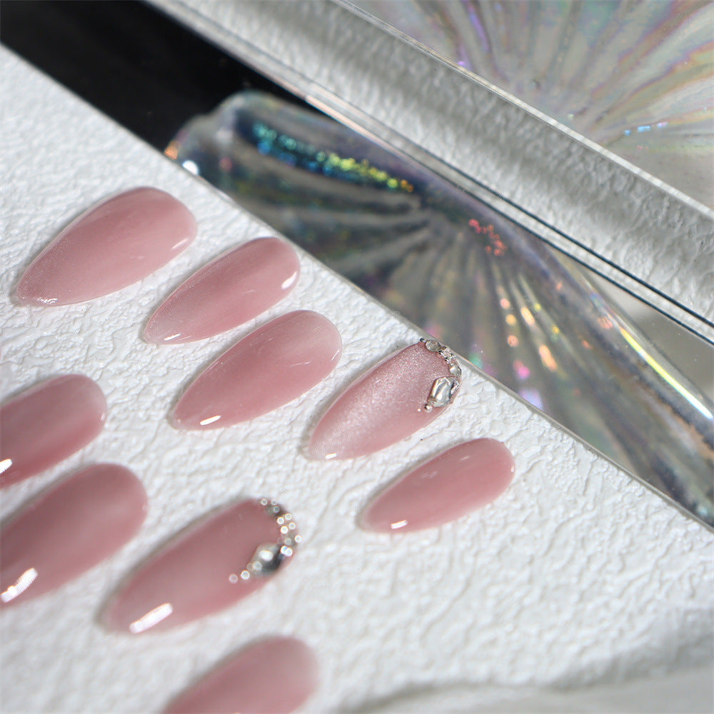 Pink Freshwater Pearls Handmade Almond Nails A271