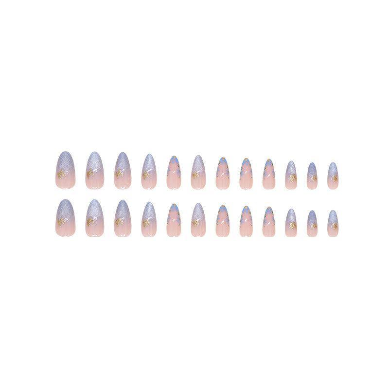 French tip Daisy Almond 24PCS Free Size Press on Nails W1545