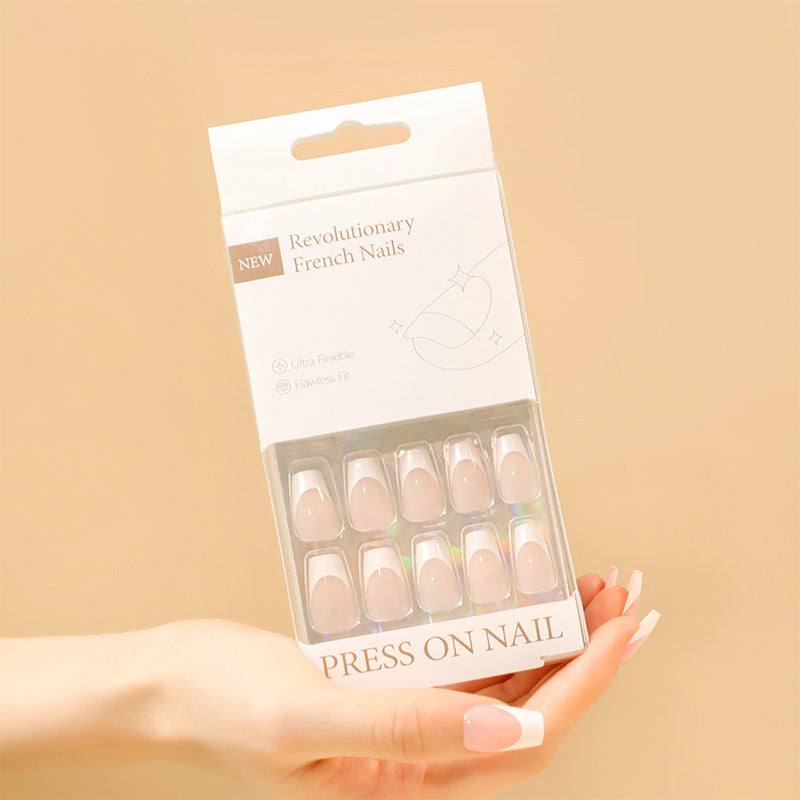 Classic French Tip Coffin 30PCS Free Size Press on Nails ZG001