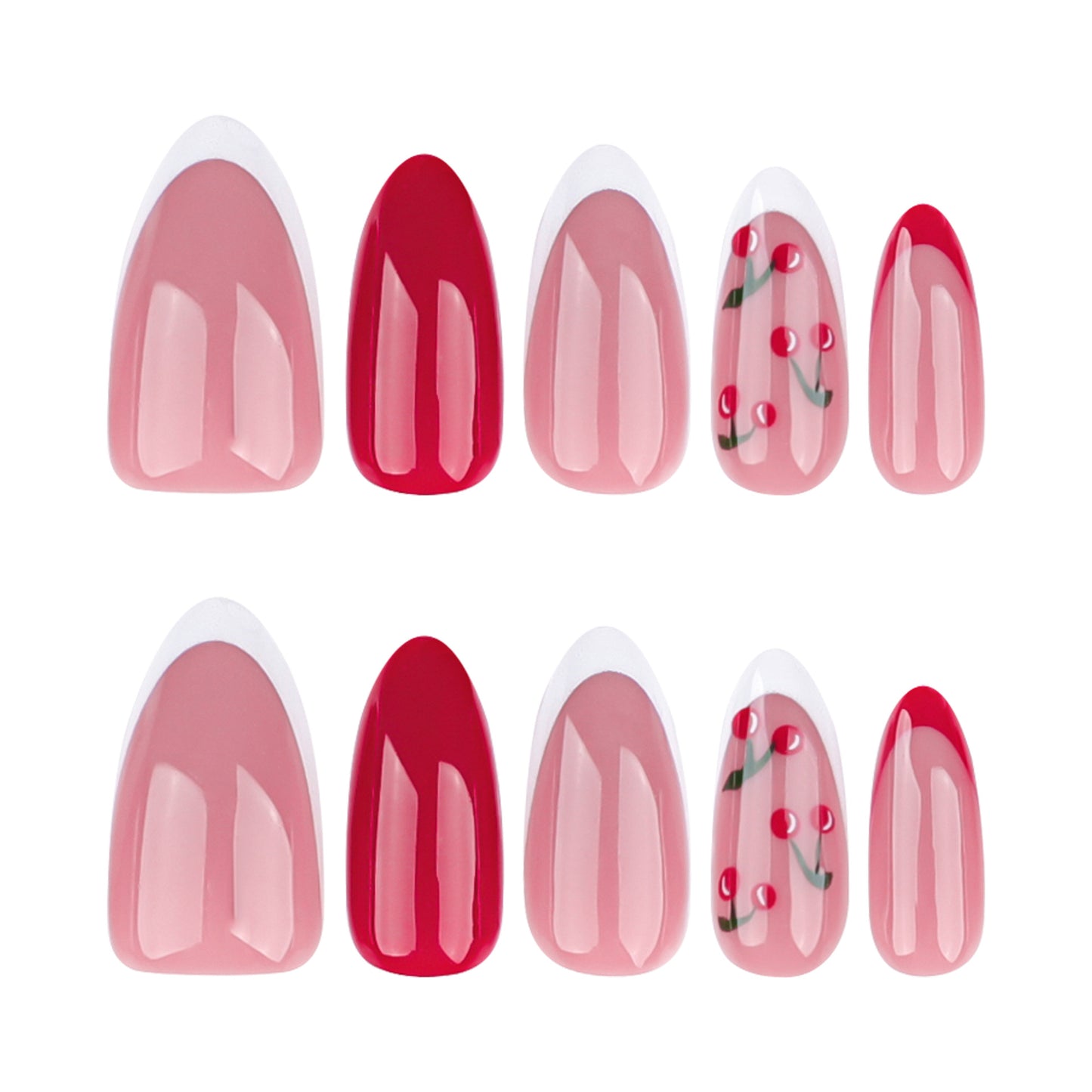 French Pointed Cherry Almond 24PCS Free Size Press on Nails JP3718