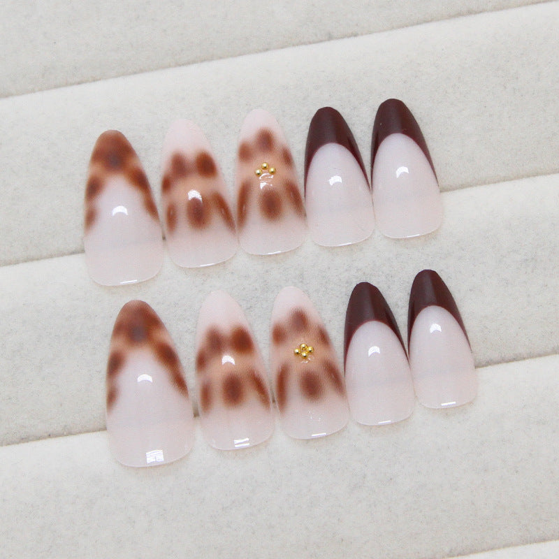 Brown Tortoise Almond 24PCS Free Size Press on Nails Z964