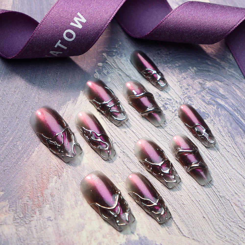 Purple Futuristic Y2K  Handmade Coffin Press on Nails A773
