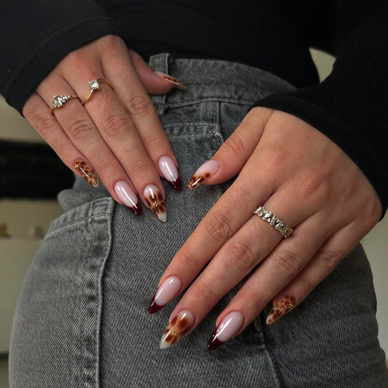 Brown Tortoise Almond 24PCS Free Size Press on Nails Z964