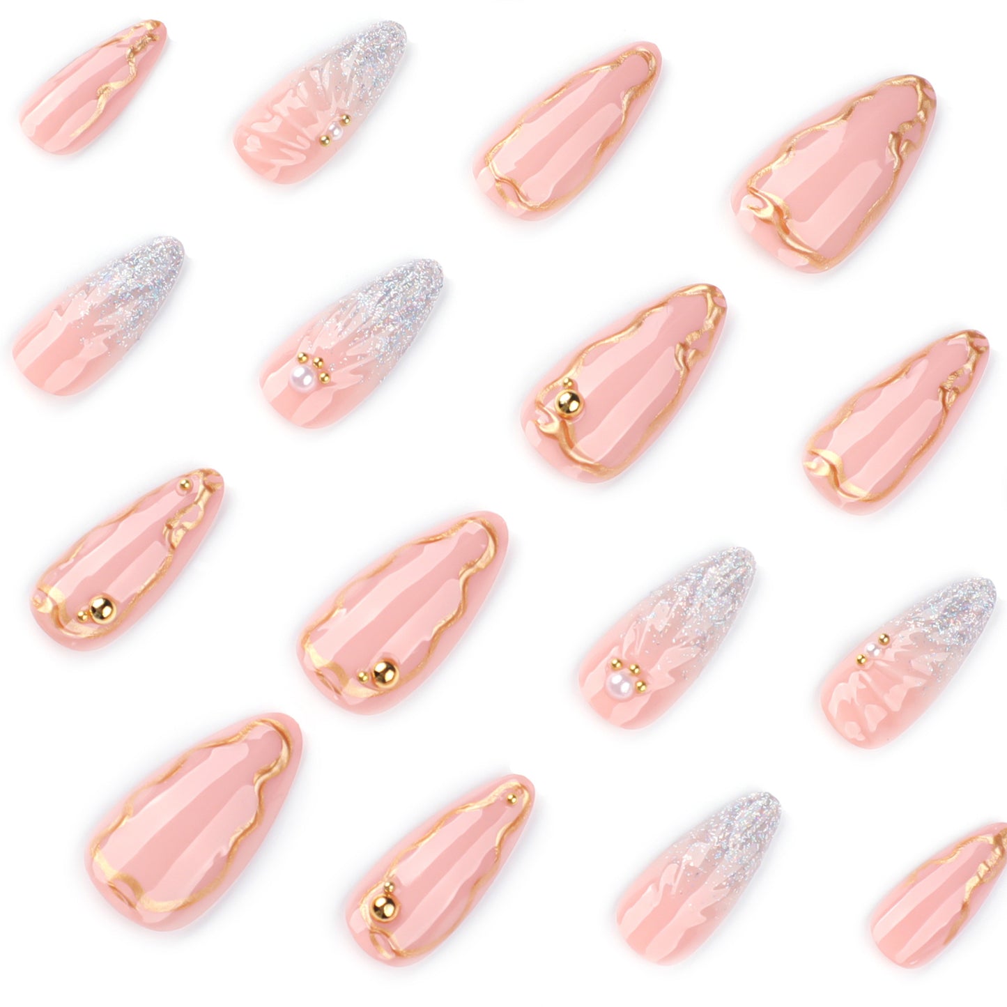Mermaid's Tears 3D Almond 24PCS Free Size Press on Nails JP3876