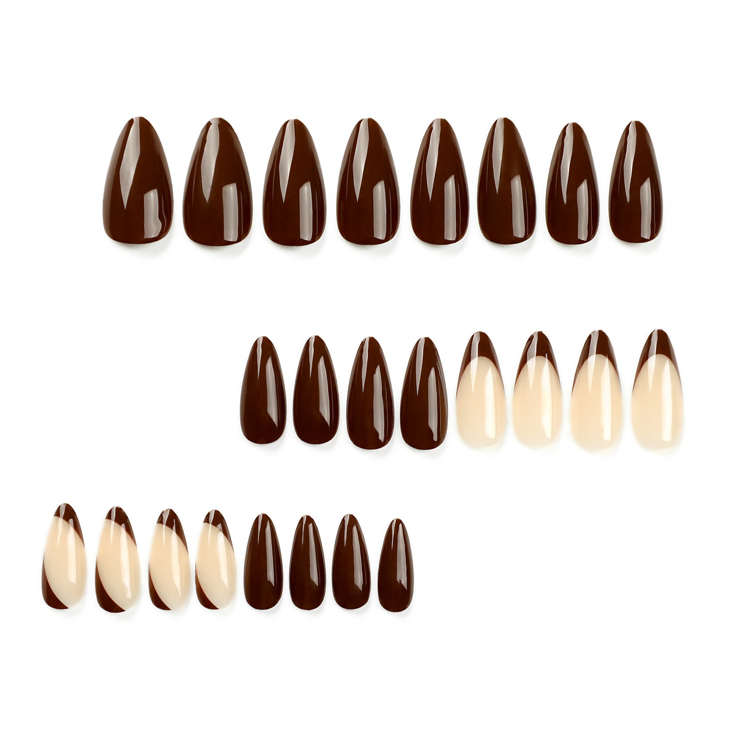 Hot Chocolate French Tip Almond 24PCS Free Size Press on Nails JP2860