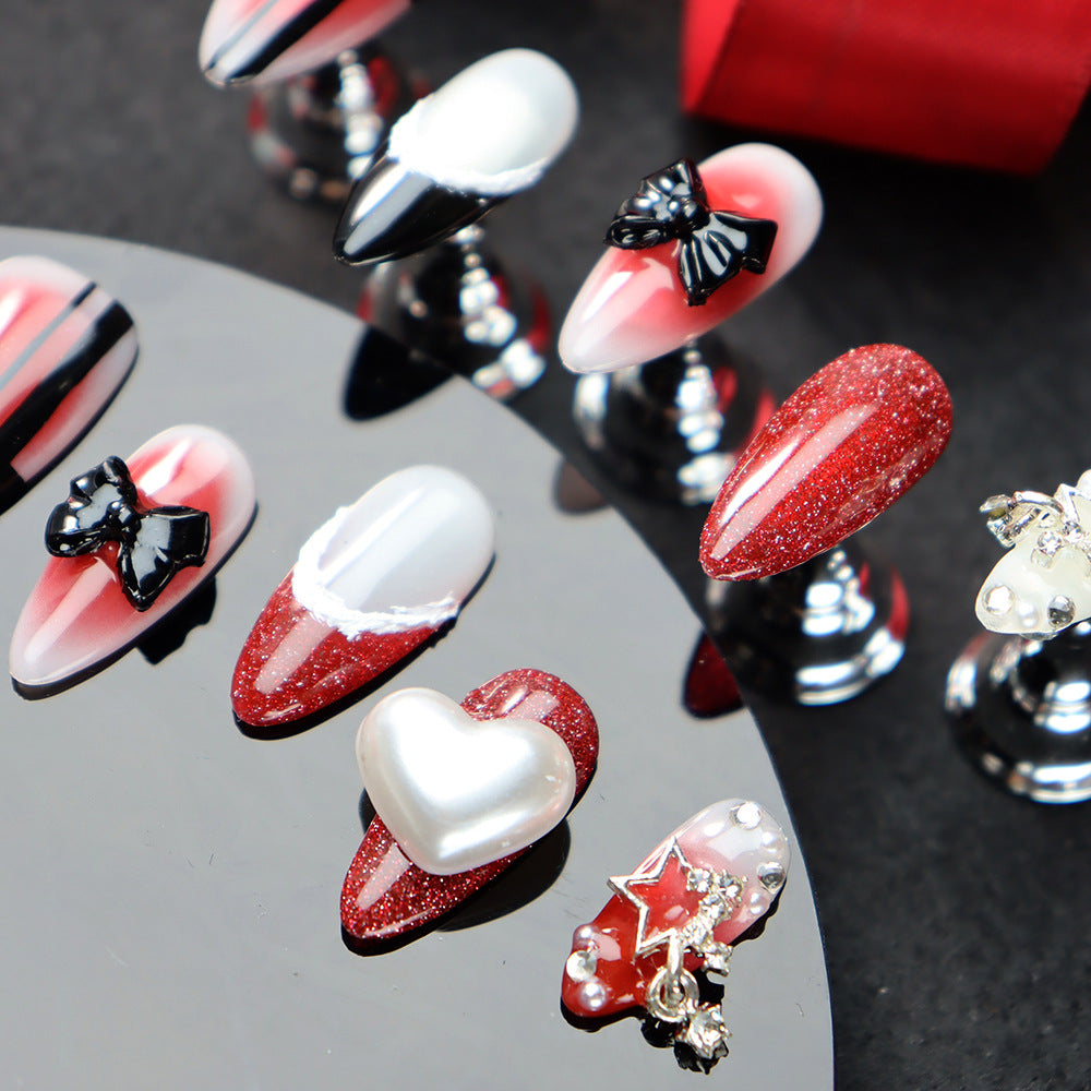 Christmas Red Dancing Shoes Handmade Almond Nails A984