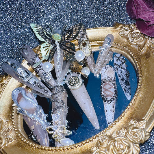 Super Long Dark Snake Print Punk Hottie 100% Handmade Pressons - NoirNail