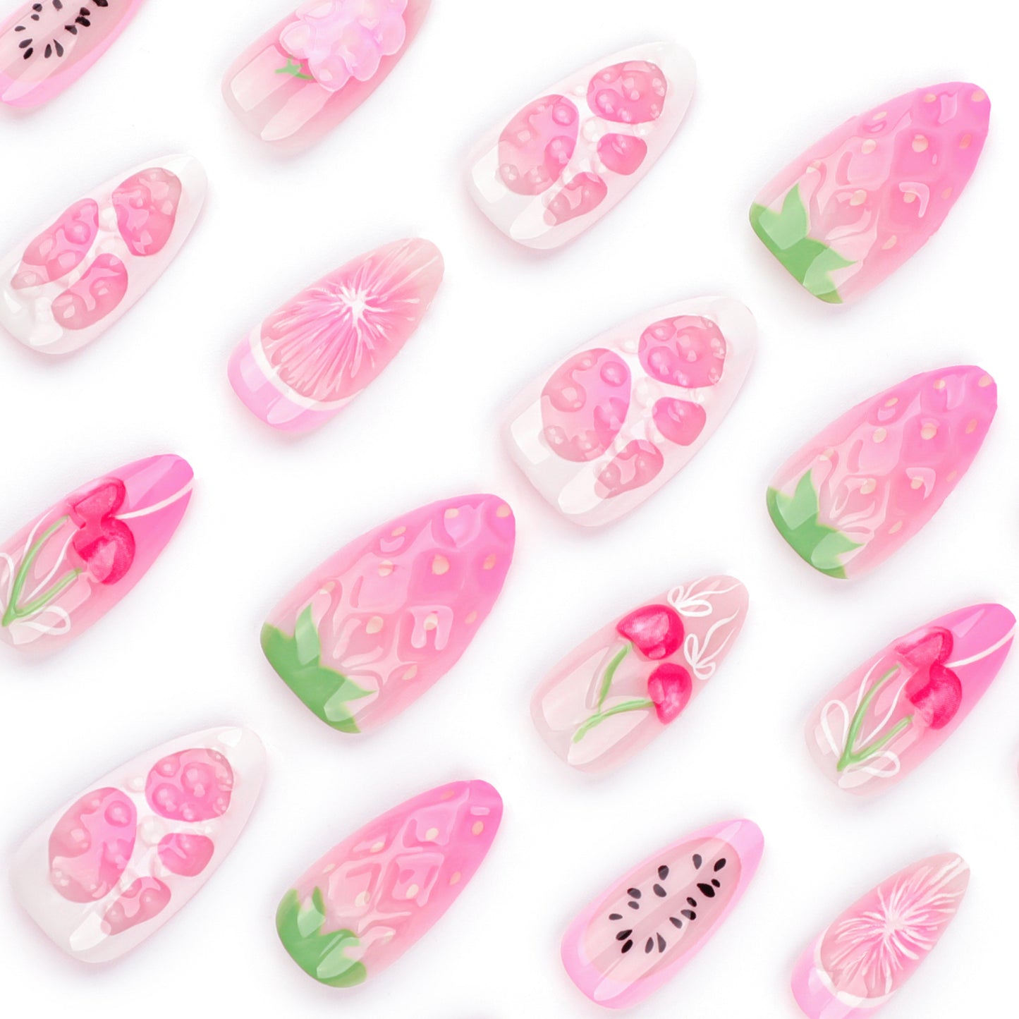 Fresh Fruit Almond 24PCS Free Size Press on Nails JP3536