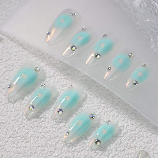 Star Mint Mambo Handmade Almond Nails A911