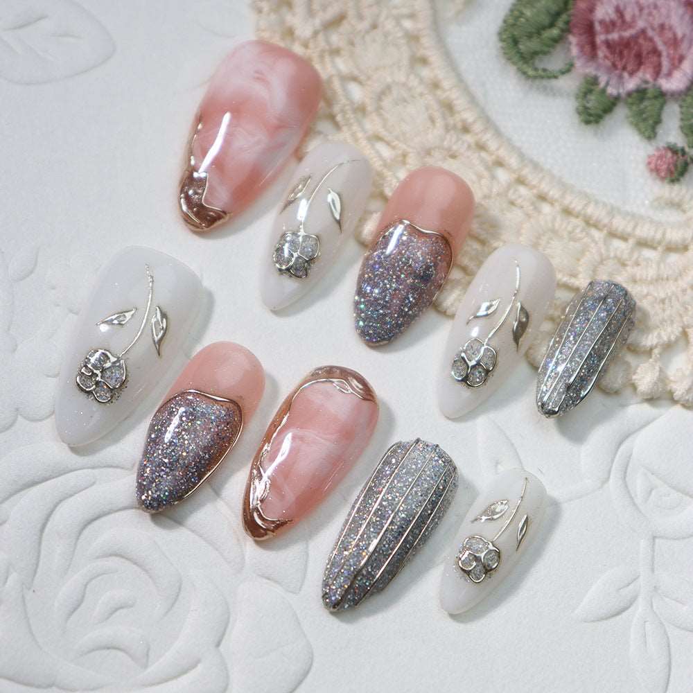 Beach Rose  Handmade Almond  Nails A792