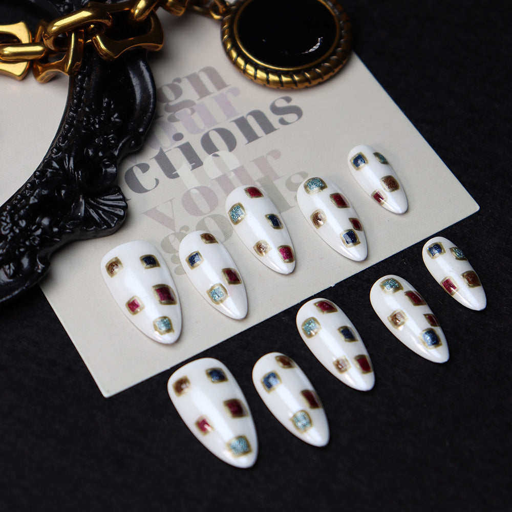 Gemstone Mosaic Handmade Almond Nails A869