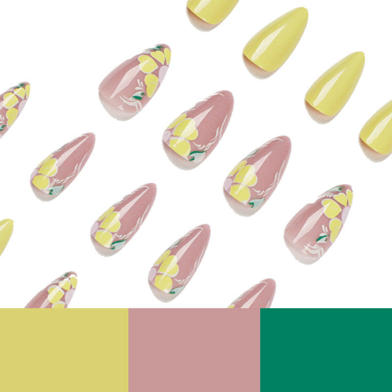 Small Yellow Flowers Almond Press on Nails - NoirNail