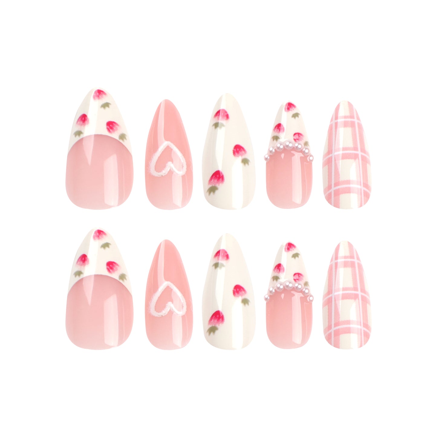 Strawberry Lady Almond 24PCS Free Size Press on Nails JP2767