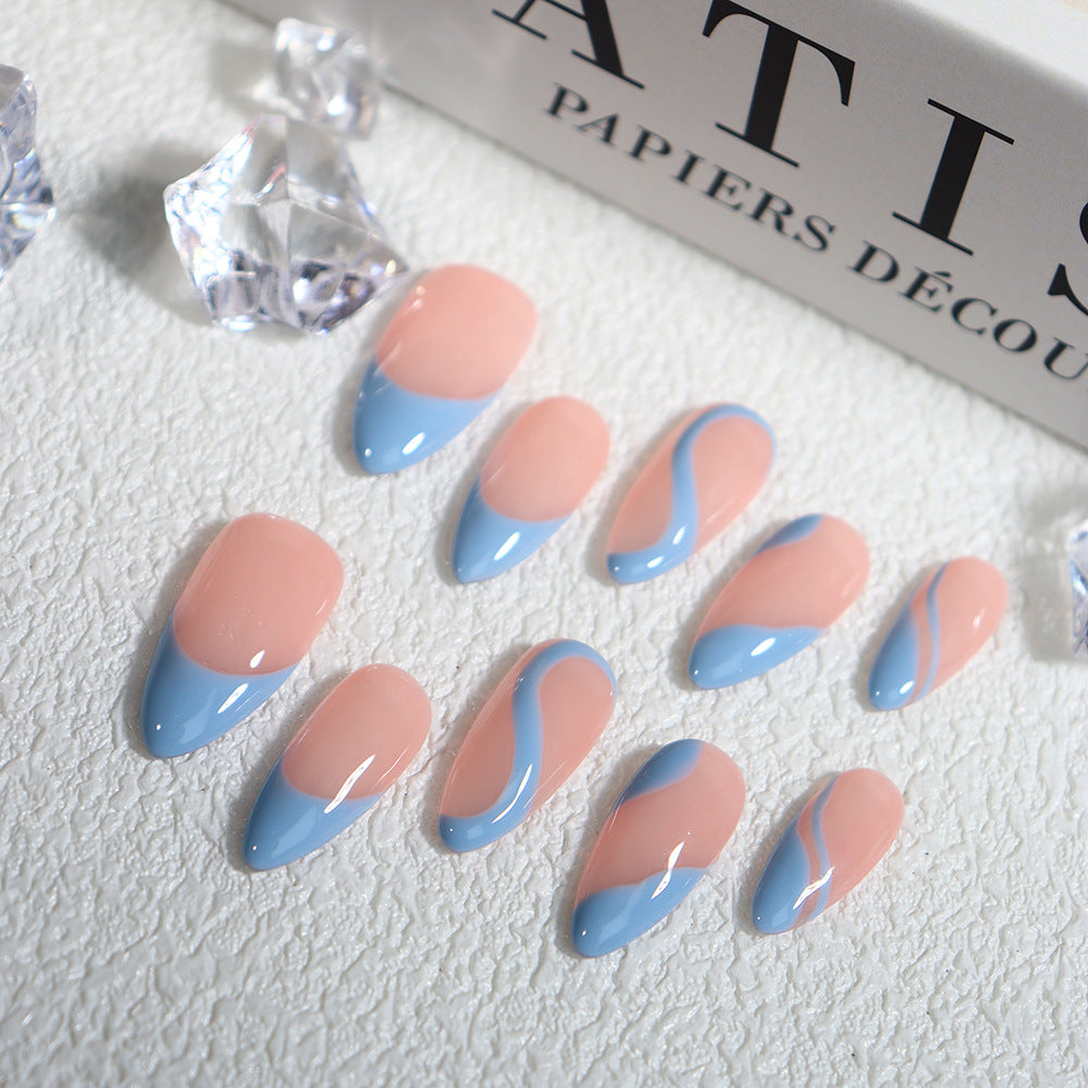 Baby Blue Classic French Tip Handmade Almond Press On Nails A638