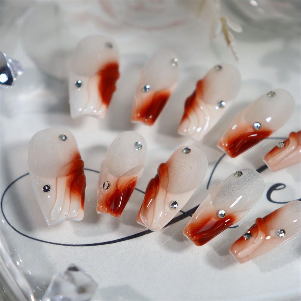 Tiramisu French Tip Handmade Coffin Press on Nails A544