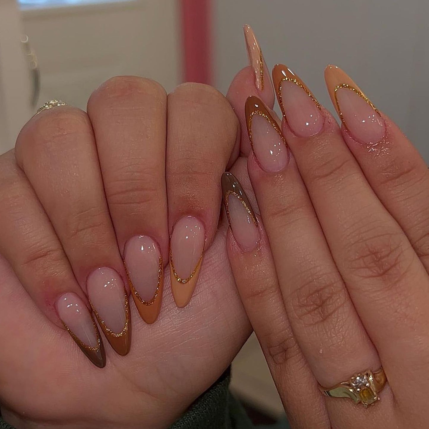 Warm Maillard Almond 24PCS Free Size Press on Nails JP3128