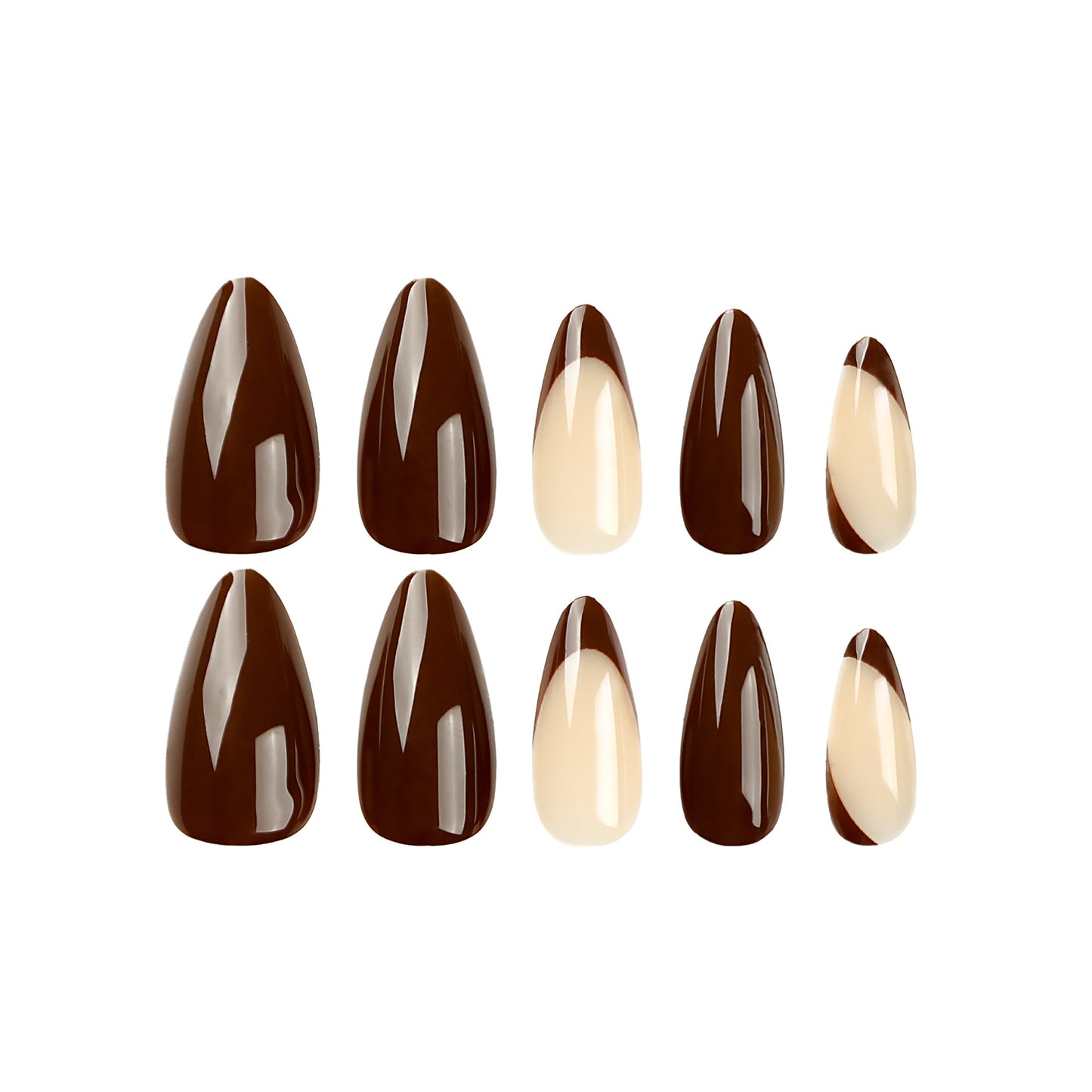 Hot Chocolate French Tip Almond 24PCS Free Size Press on Nails JP2860