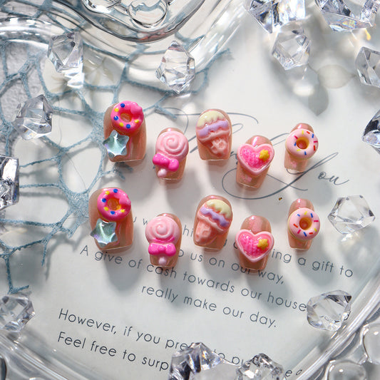 Donuts and Lollipops Handmade Square Nails A737