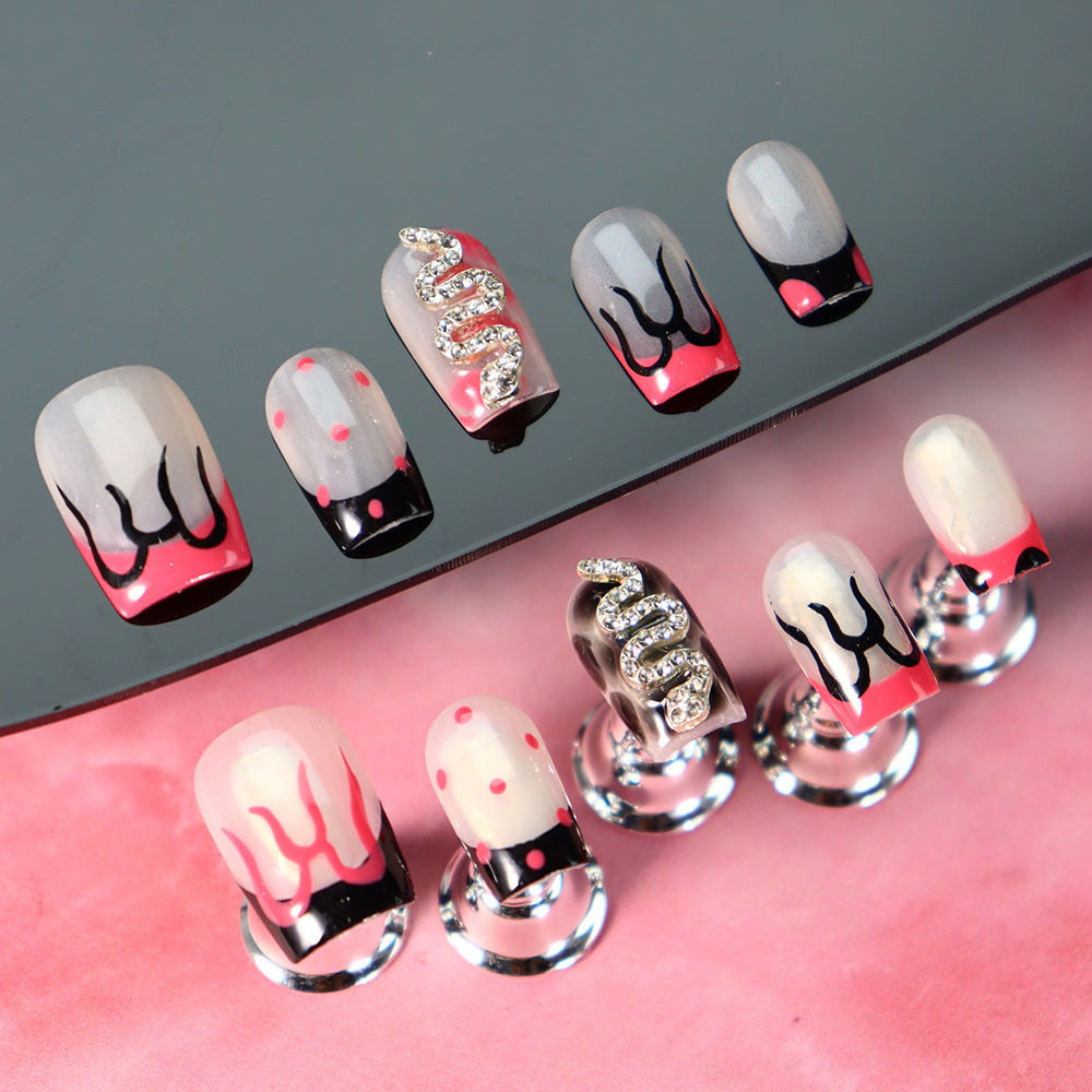 Serpentine Flame Handmade Square Press On Nails A1026