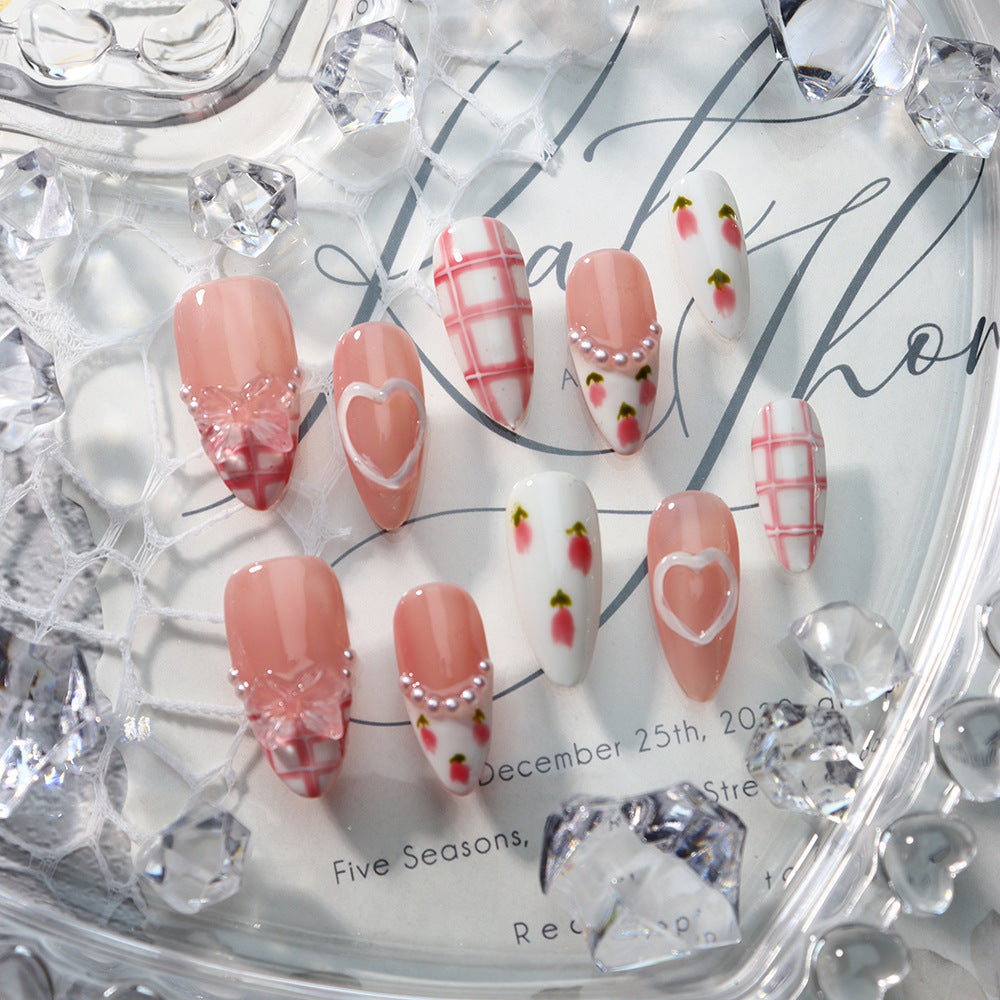 Sweetheart Waffles French Tip Handmade Almond Nails A703 - NoirNail