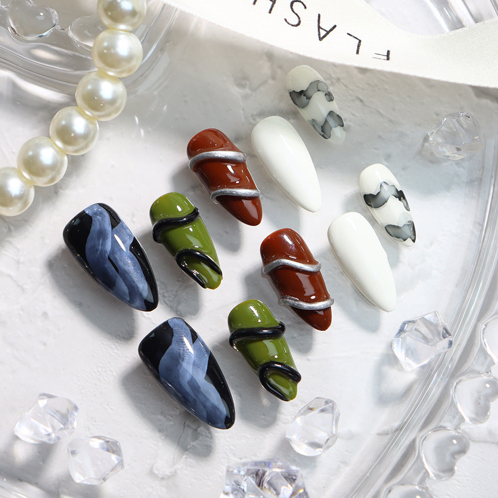 Maillard Psychedelic Punk Handmade Almond Press On Nails A666