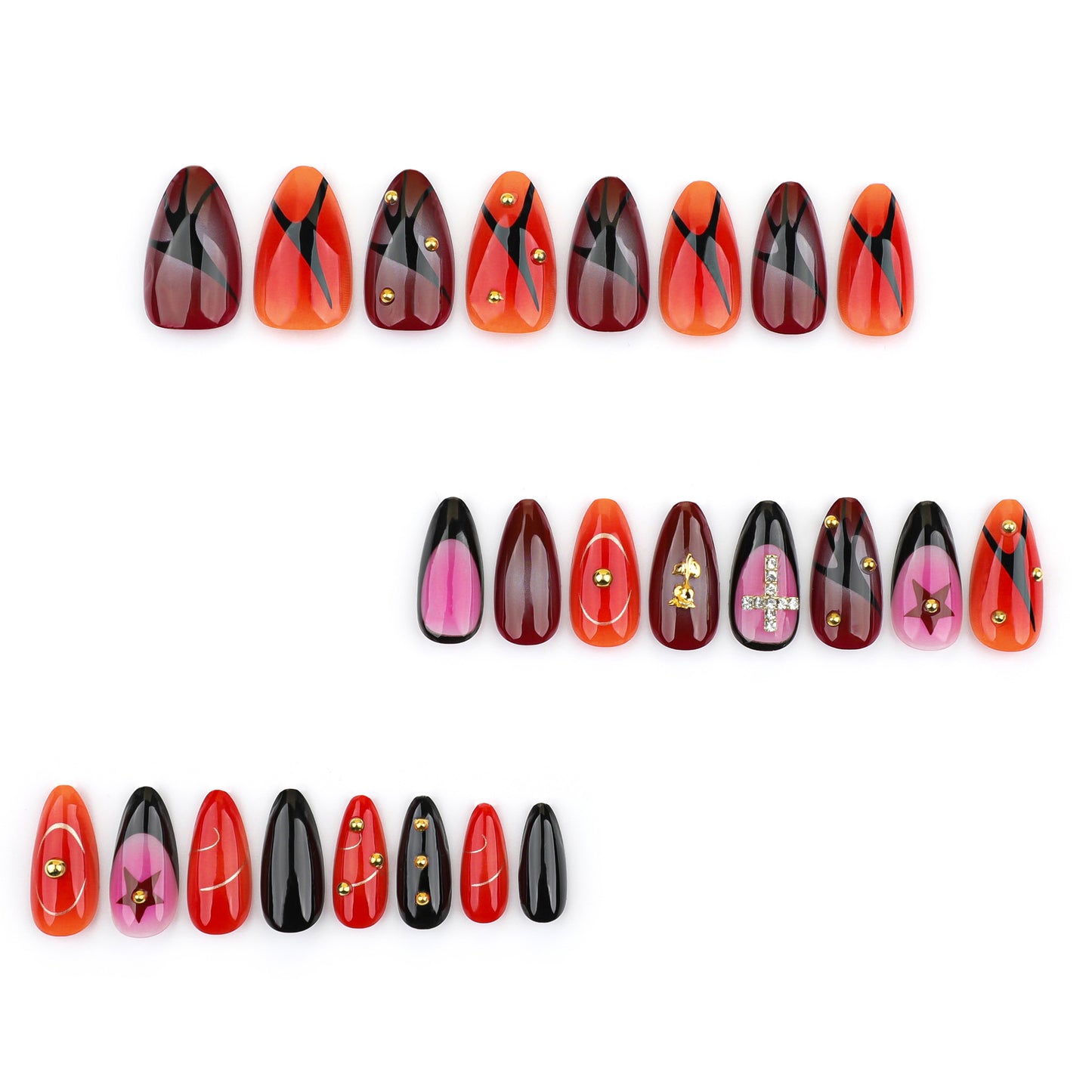 Y2K 3D Rose Almond 24PCS Free Size Press on Nails JP3563