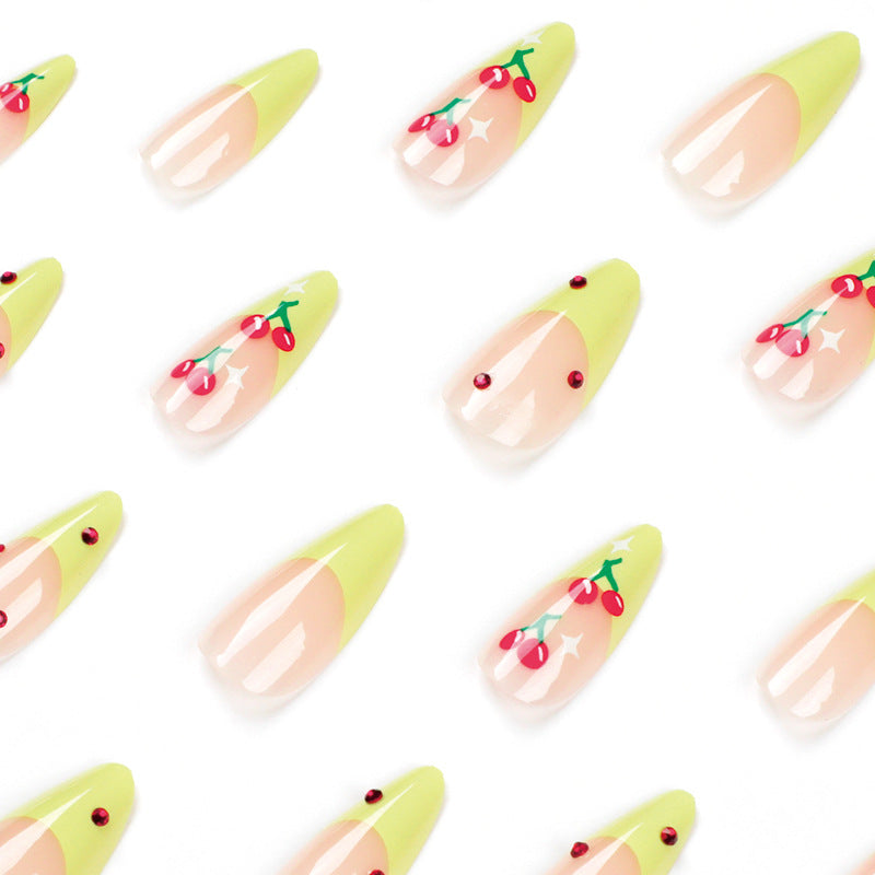 Cherry Lady deep French Almond 24PCS Free Size Press on Nails JP1765