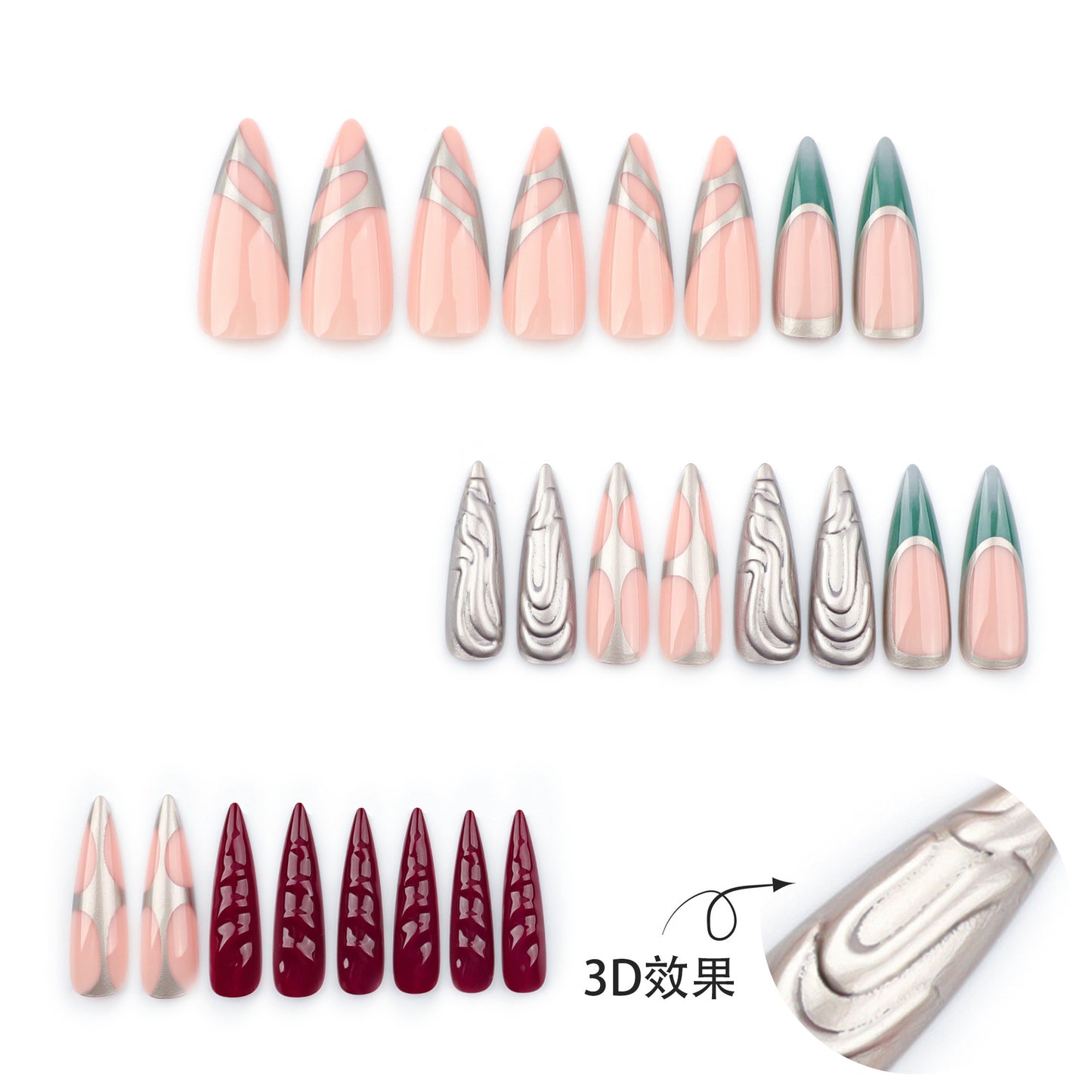 Future Metallic Y2K Stiletto 24PCS Free Size Press on Nails JP3523